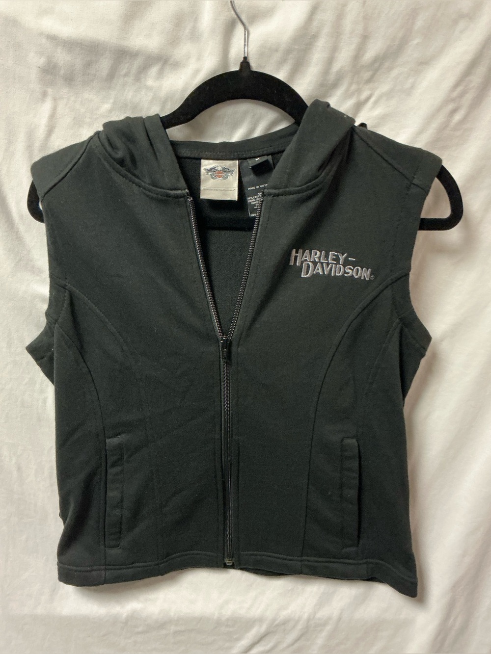 Harley-Davidson Black Sleeveless Hooded Zip Vest
